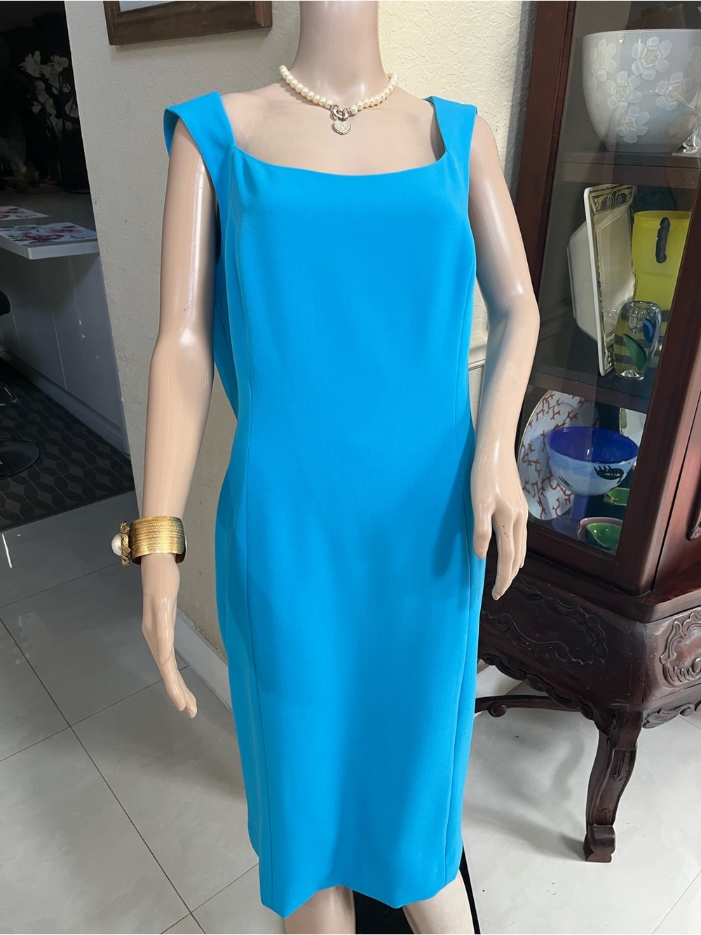 Albert Nipon Bright Turquoise Sheath Dress